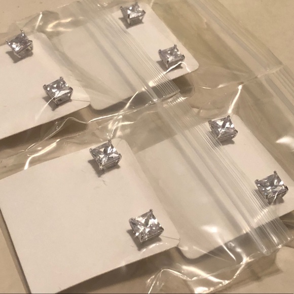 2 pair 10mm Square CZ Solid 925 Studs - Picture 3 of 7